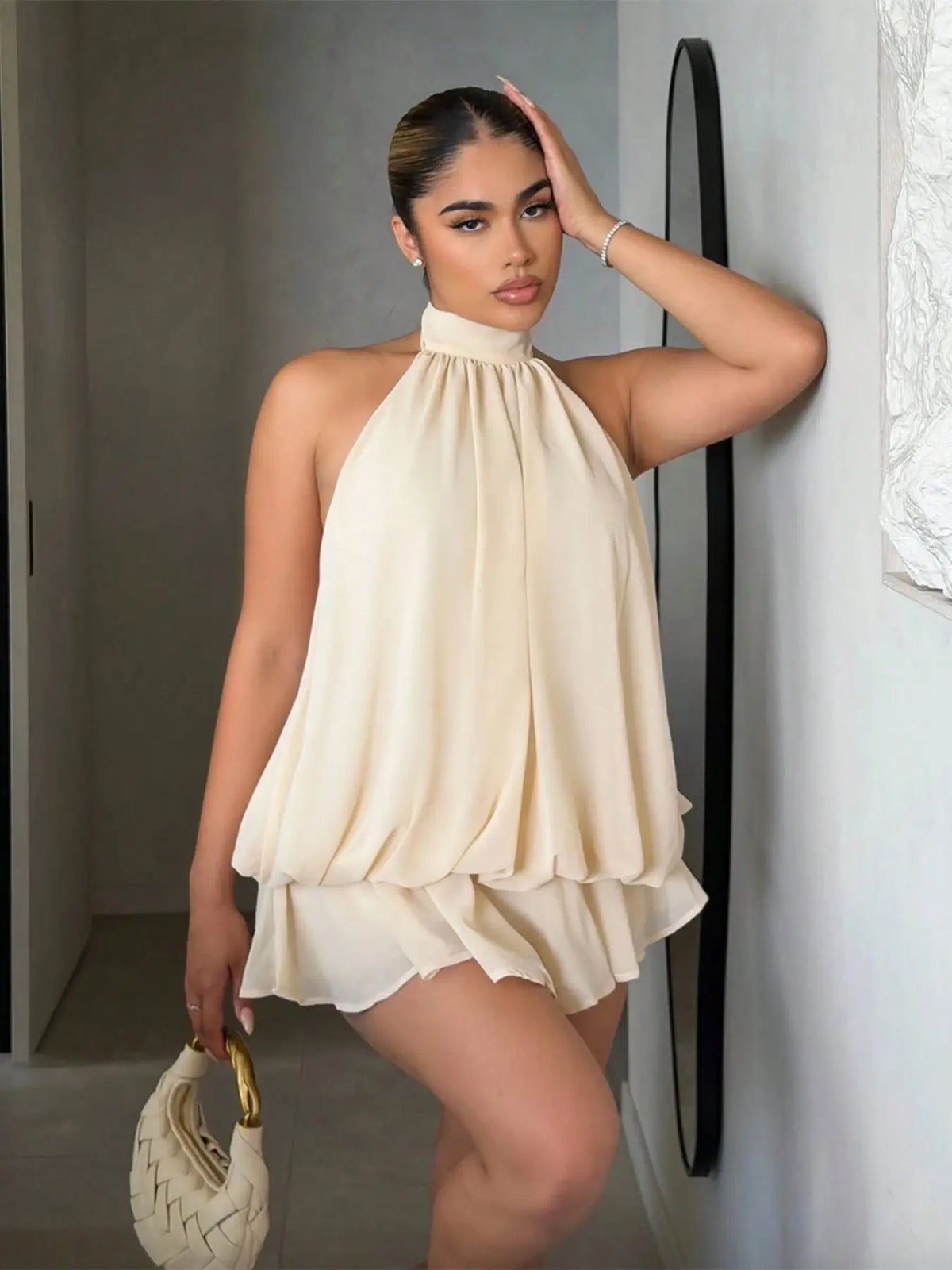 Women's Chiffon Halter Tie Mini Dress, Backless, Women Dating Dress, Women Night Out Dress, Summer Dresses For Women, Honeymoon Outfits Woman, Women Wedding Guest Dress, Island Vacation Outfits, Sun Dresses For Women, Halter Neck, Evening, Formal