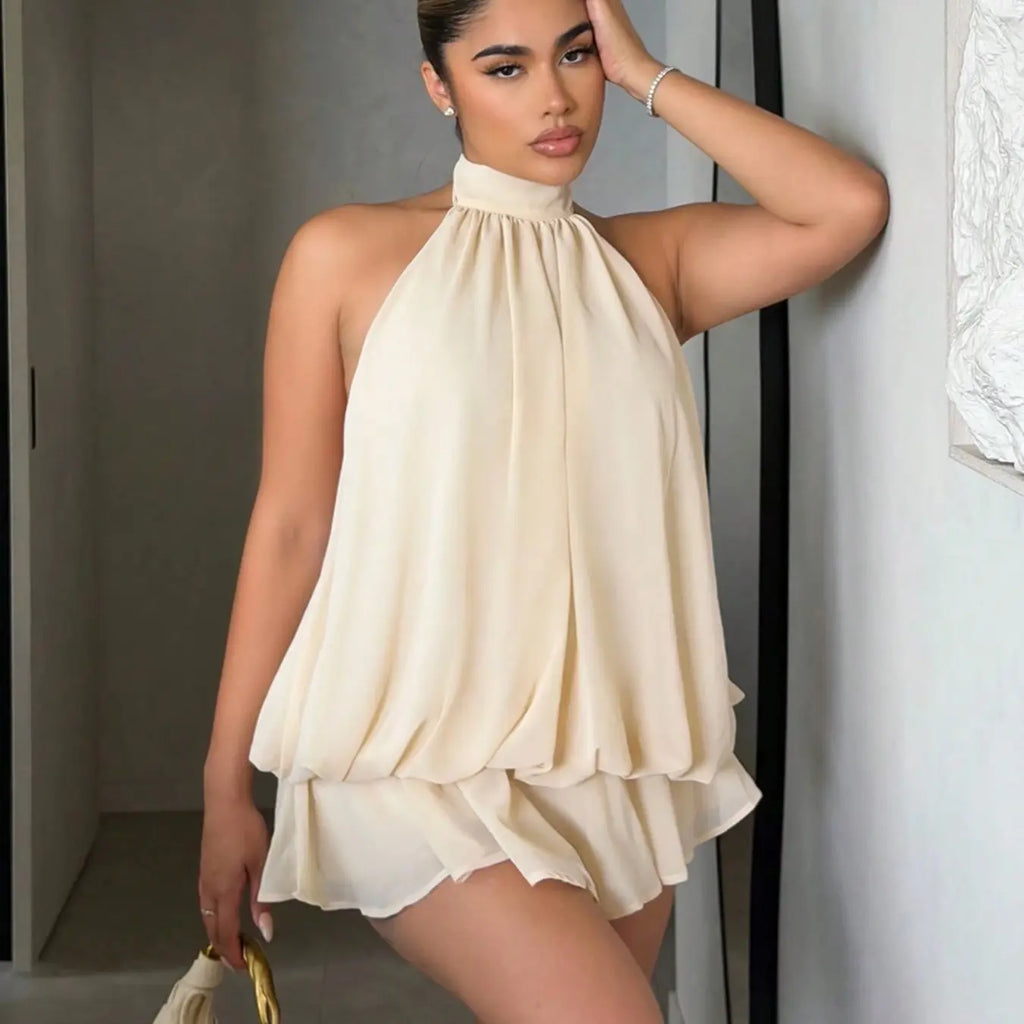 Women's Chiffon Halter Tie Mini Dress, Backless, Women Dating Dress, Women Night Out Dress, Summer Dresses For Women, Honeymoon Outfits Woman, Women Wedding Guest Dress, Island Vacation Outfits, Sun Dresses For Women, Halter Neck, Evening, Formal