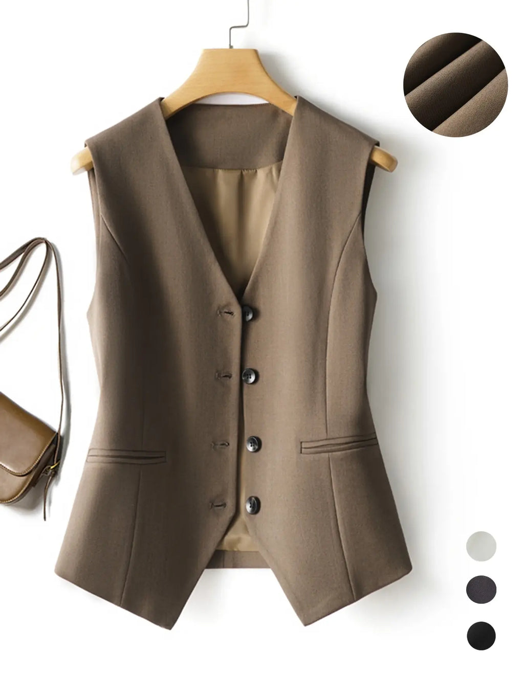 Women's V-Neck Button Gilet, Button Front Vest, Short Elegant Vest for Spring & Fall, Casual Plain Surface Outerwear, Fashionable Slim Fit Top