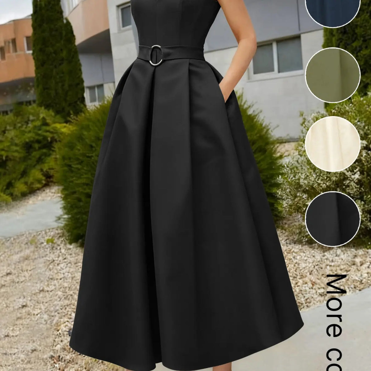 Elegant Chic Women's Party Dress Formal Wear, Solid Tie-Waist A-Line Skirt, Spring Summer New, Sleeveless V-Neck Commuter Dress for Urban Style, Elegant Minimalist Dress