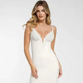 Popilush Lace Bodycon Dress Deep V-Neck Spaghetti Strap Shapewear Women Tummy Control Cocktail Party Elegant Floral