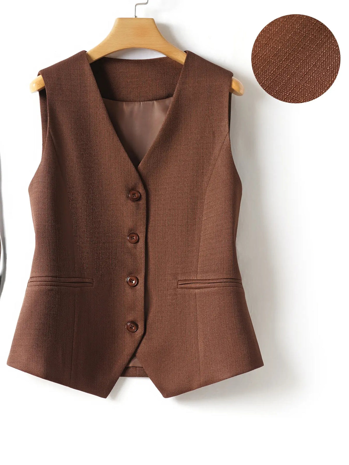 Women's V-Neck Button Gilet, Button Front Vest, Short Elegant Vest for Spring & Fall, Casual Plain Surface Outerwear, Fashionable Slim Fit Top