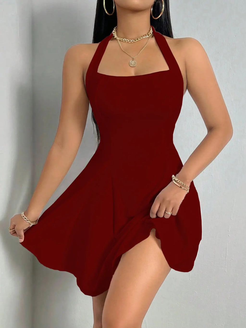 Women's Solid Color Sleeveless Halter Dress, Womenswear, Sexy Fashion Casual Short Dress for Party Evening Club Dating Wear, Ladies Dress for Summer Club Dresses