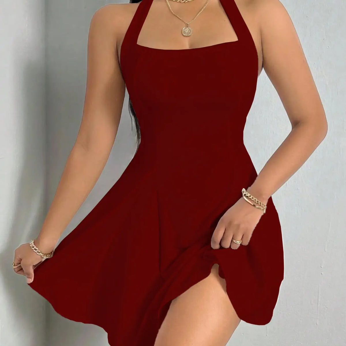 Women's Solid Color Sleeveless Halter Dress, Womenswear, Sexy Fashion Casual Short Dress for Party Evening Club Dating Wear, Ladies Dress for Summer Club Dresses
