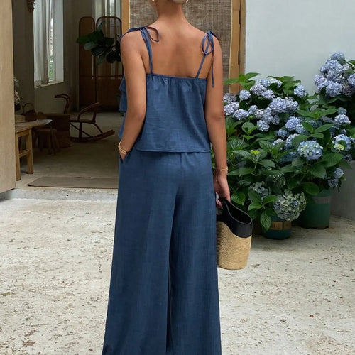 2-Piece Women's Sleeveless Ruffle Top & High Waist Casual Pants Set, High Waisted Sets, Coordinate, Clothes, Comfortable and Trendy Outfits, Stylish Summer Wear
