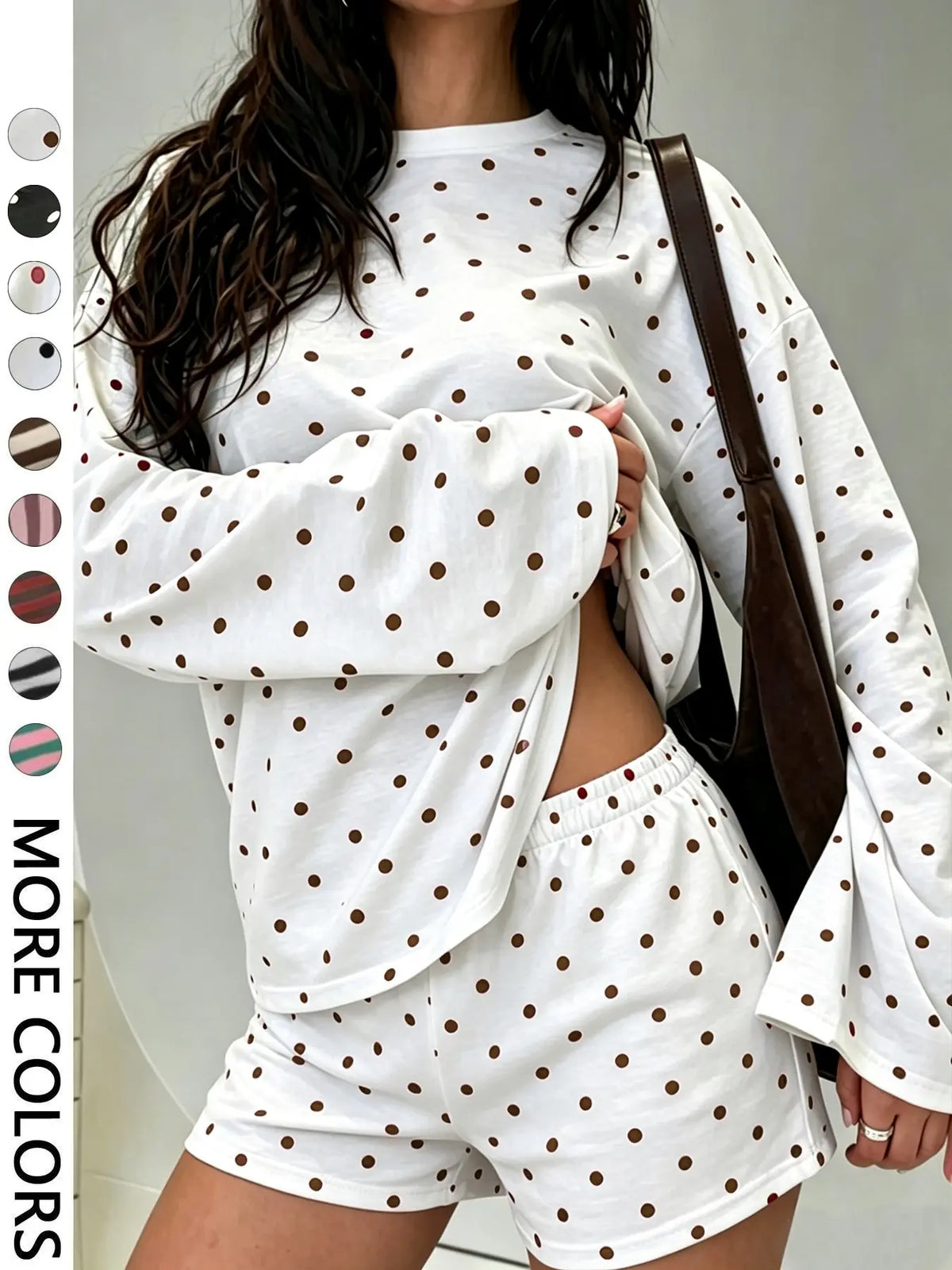 Valentine's Day Women's Casual Striped Long Sleeve Top & Shorts Set, Loose Fit, All Season, Comfortable Travel Clothing for Daily Wear, Two Pieces Outfits