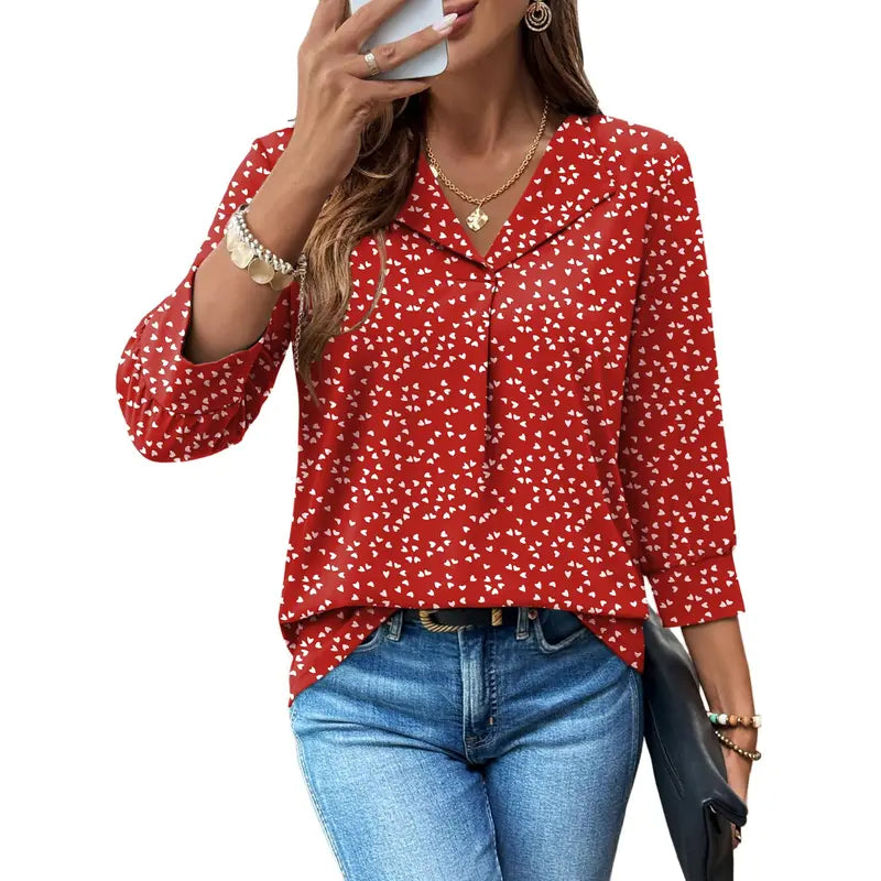 WIHOLL Women's Chic 3/4 Sleeve V-Neck Blouse - Soft, Breathable, Quick Dry Business Casual Top, Women's Tops and Blouses, Corporate Office Wear, Summer to Fall Essential, Going Out Option