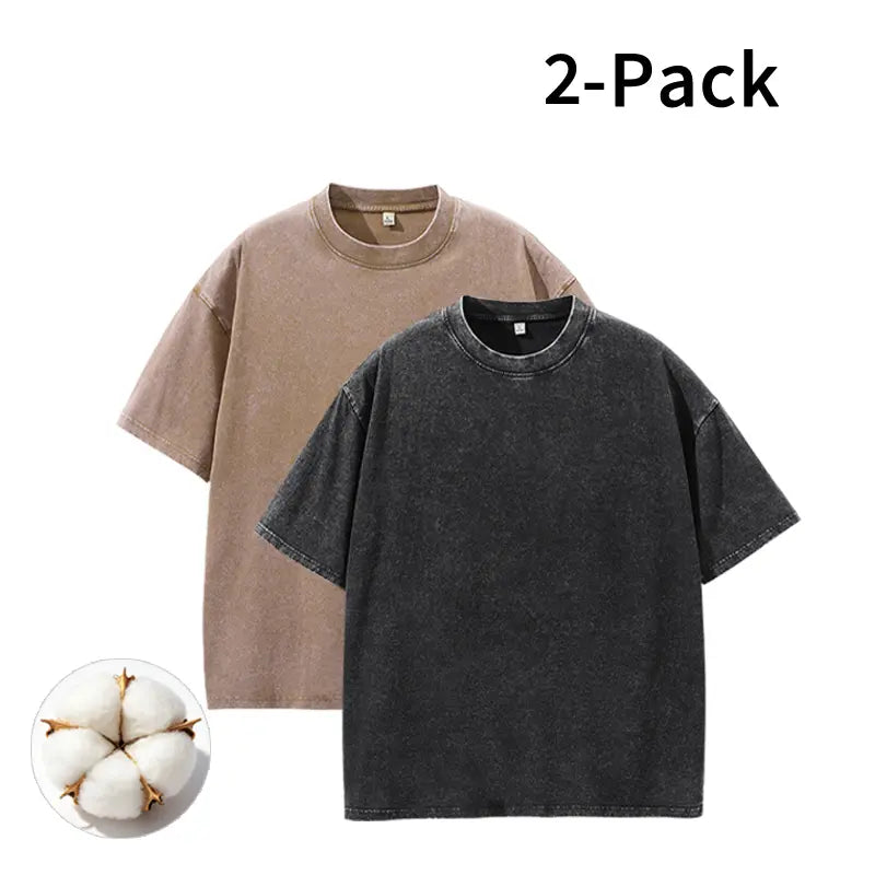Men's Vintage Washed Cotton Streetwear T-Shirts, 2/4-Pack Oversized Plain Round Neck Bundle Short-Sleeve Tops with Cotton Build for Daily Rotation, Men's T Shirts