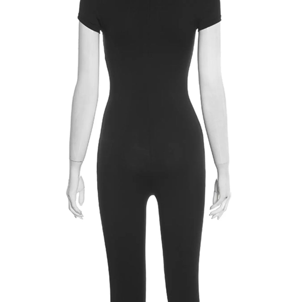 Women's Basic Solid Color U Neck Jumpsuit, Casual Slim-Fit Capri Jumpsuit for Daily Wear, Summer Fashion Womenswear