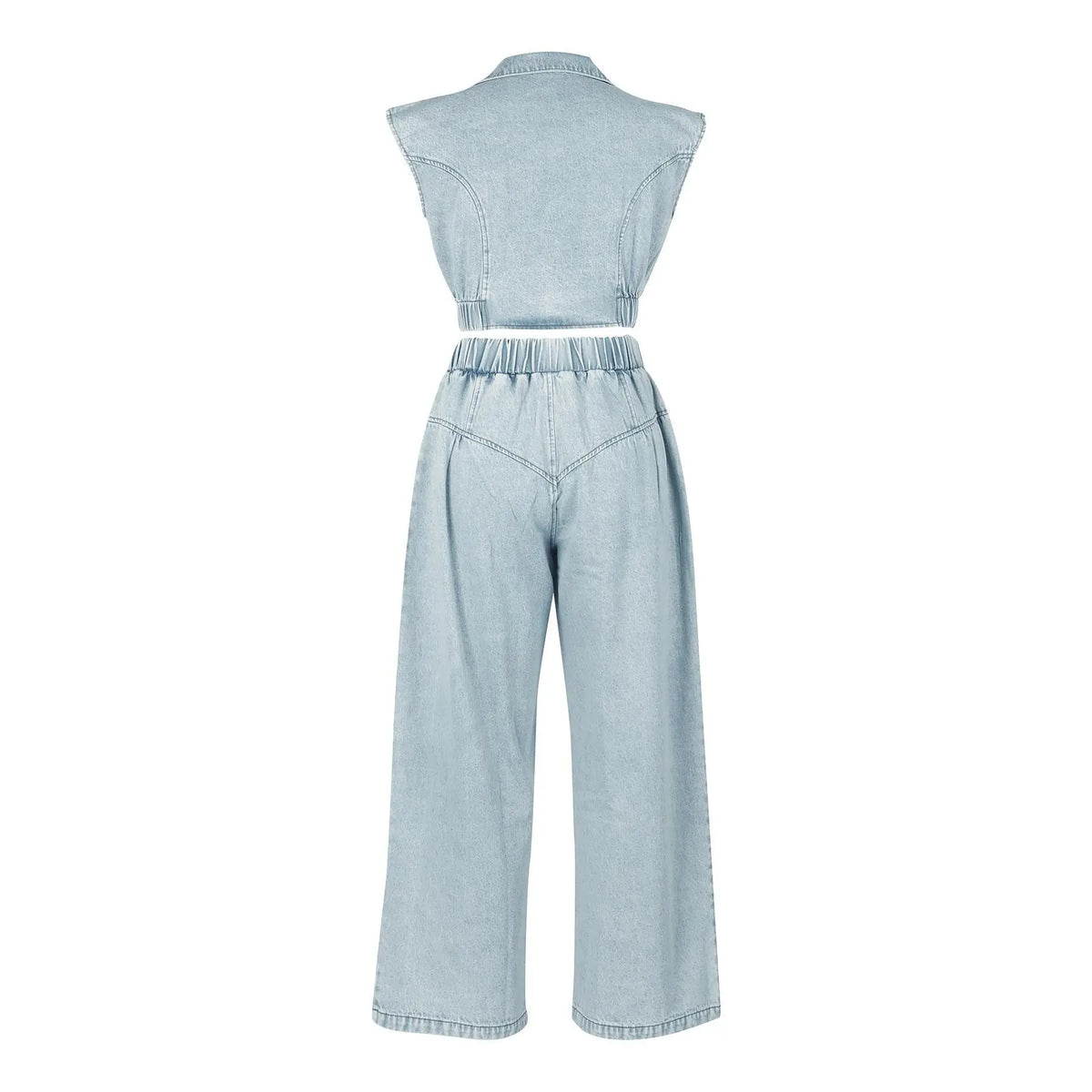 Women's Denim Crop Top & Wide Leg Trouser Two-piece Set, Casual Fashion Cozy Two Piece Outfits for Daily Outdoor Wear, Ladies Clothes for Summer, Womenswear