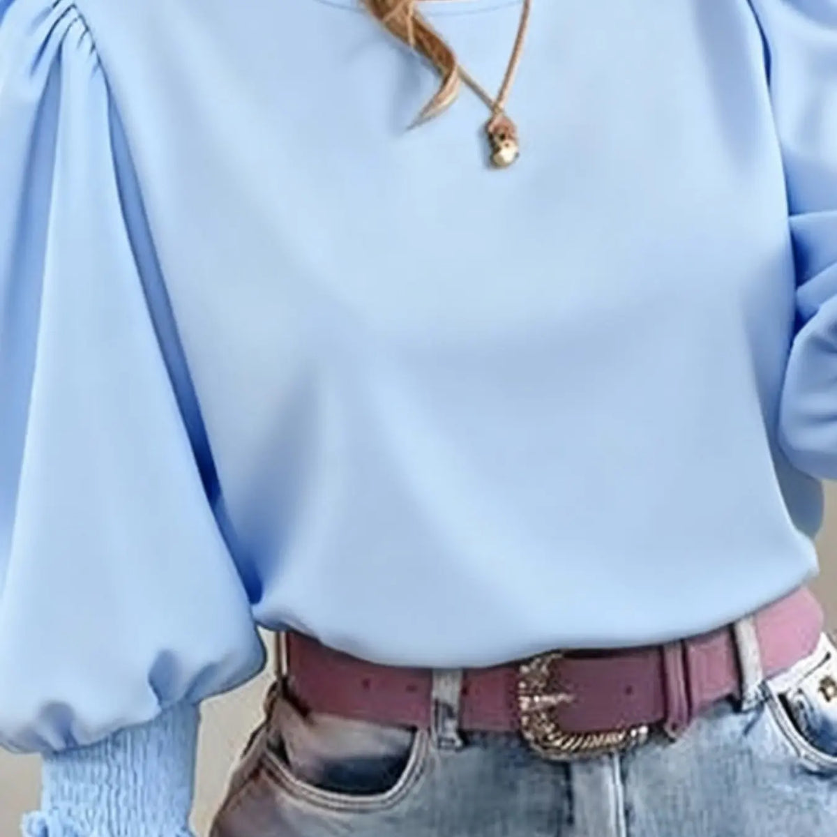 Women's Elegant Casual Chic Shirt with Gathered Cuffs, Boho Loose Blouse, Fashionable Blouse for Daily Wear, Stylish Ladies' Top for Comfort and Style