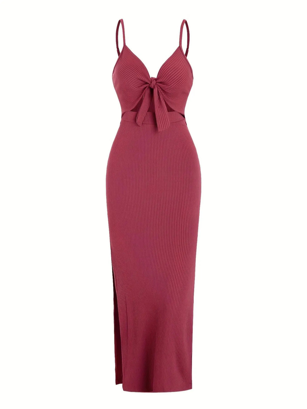 Women's Plain Cut Out Knot Front Split Thigh Bodycon Long Dress, Spaghetti Strap Sleeveless, Summer Clothes Women, Solid Cami Dress, Ladies Casual Summer Evening Party Nightclub Dress