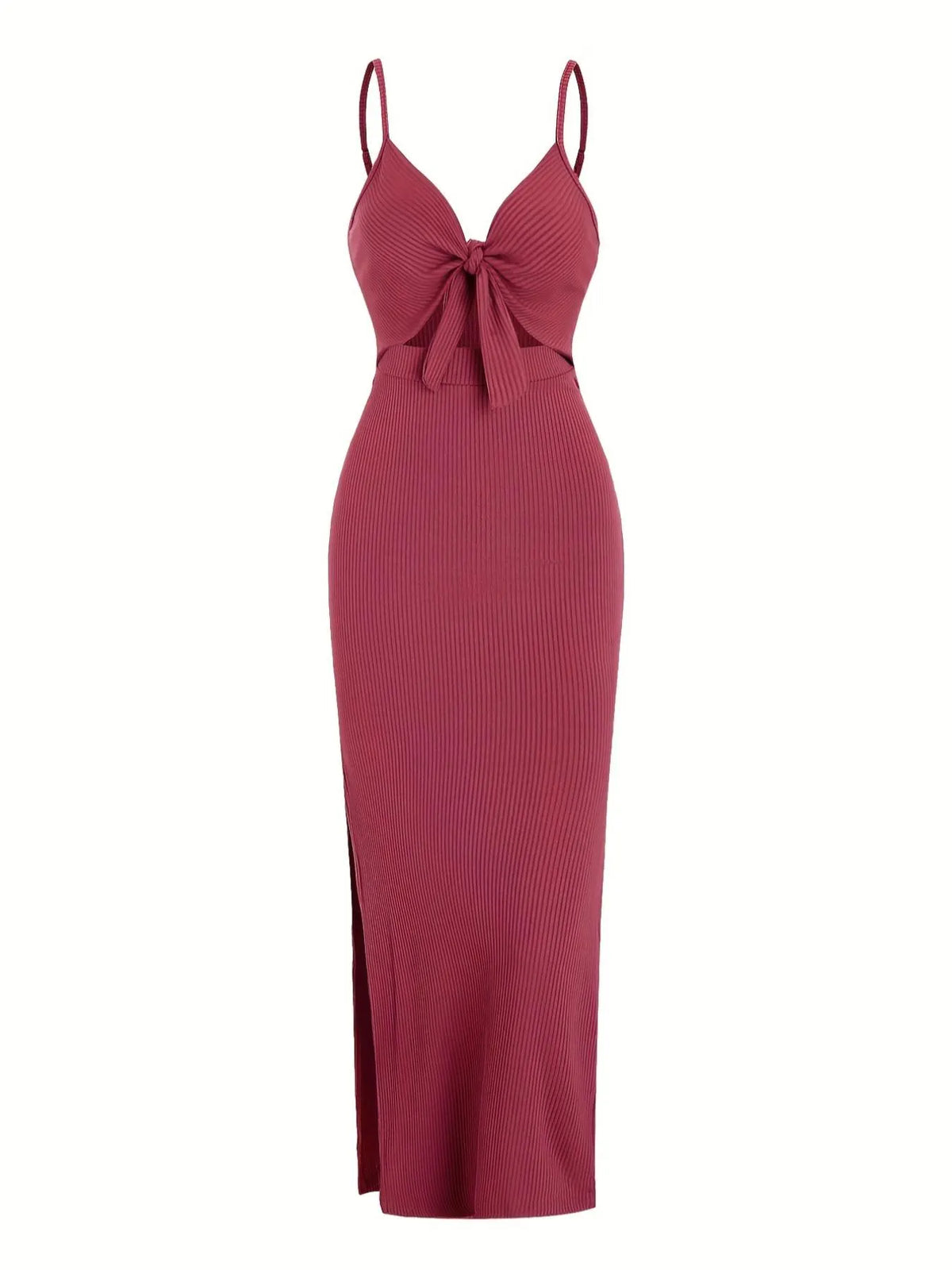 Women's Plain Cut Out Knot Front Split Thigh Bodycon Long Dress, Spaghetti Strap Sleeveless, Summer Clothes Women, Solid Cami Dress, Ladies Casual Summer Evening Party Nightclub Dress