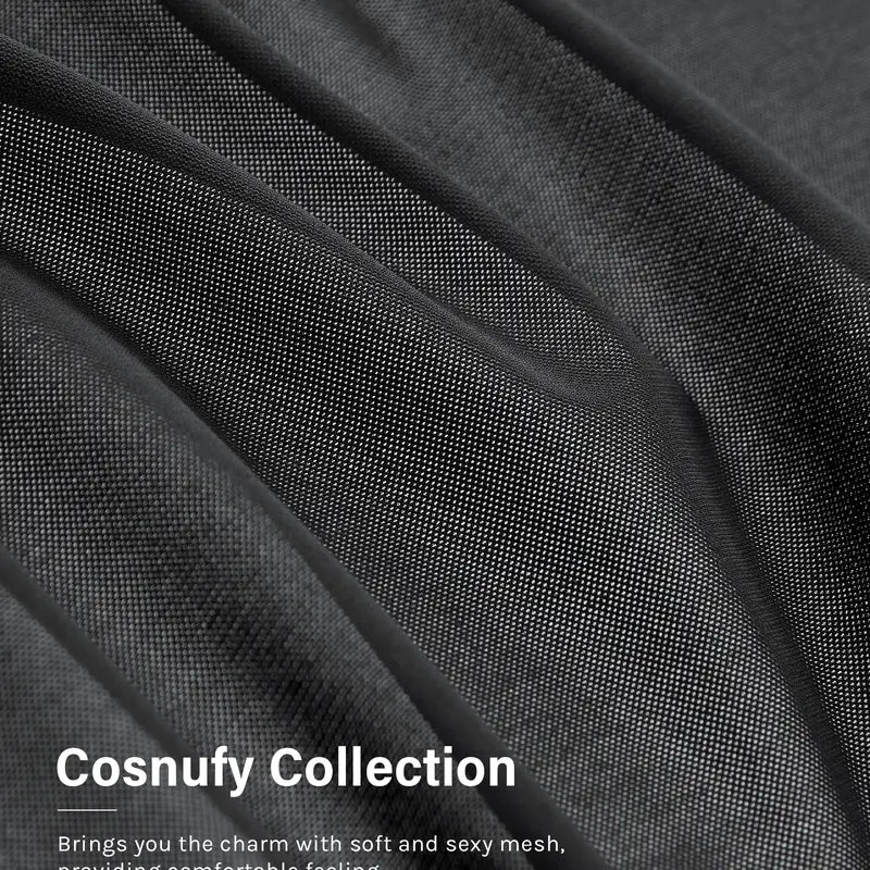Cosnufy Mesh Sheer Long Sleeve Top Single Layer Crew Neck See Through