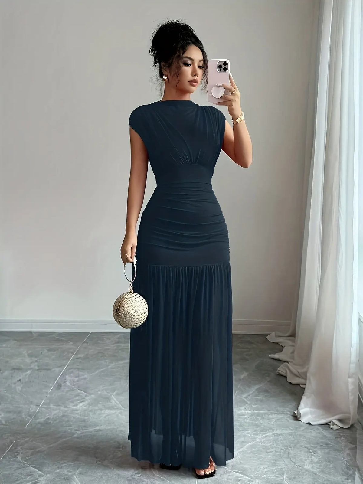 Women's Dress, Summer High-Neck Dot Casual Dress, Elegant Slim-Fit Party Dress, for Daily Wear and Evening Parties, Womenswear