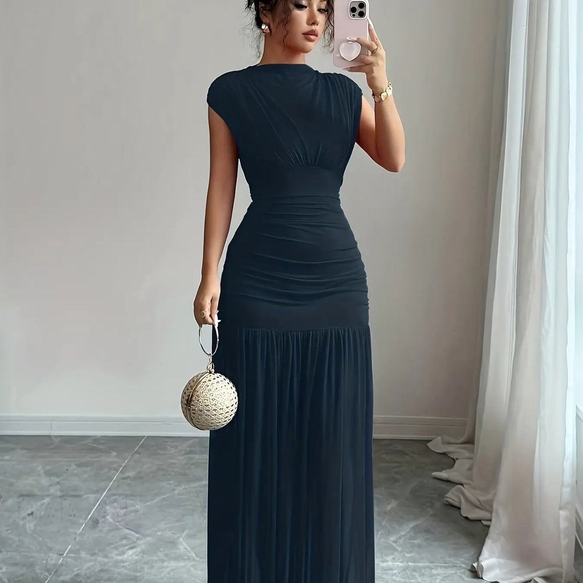 Women's Dress, Summer High-Neck Dot Casual Dress, Elegant Slim-Fit Party Dress, for Daily Wear and Evening Parties, Womenswear