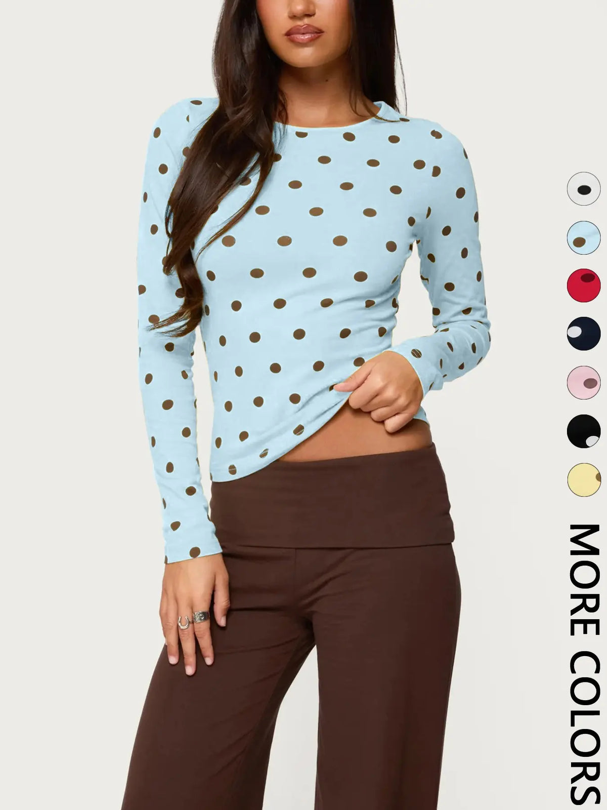 Women's Polka Dot Print Long Sleeve Slim Fit Short Top, Vintage Bodycon, Perfect for Dates and Shopping, Stylish Chic Casual Wear, Bodycon Fitted Top