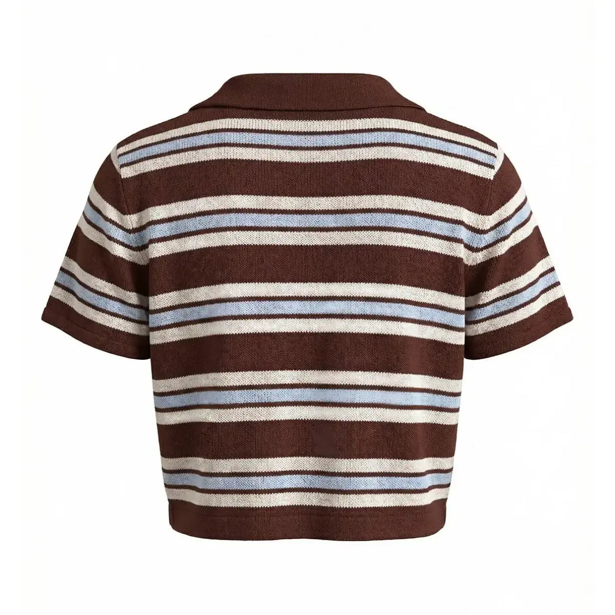 Elegant Women's Spring Summer Fashion Casual Home Office Commute Basic Simple Fitted Knit Striped Collar Button Half Open Short Sleeve Pullover Tops Collared Top