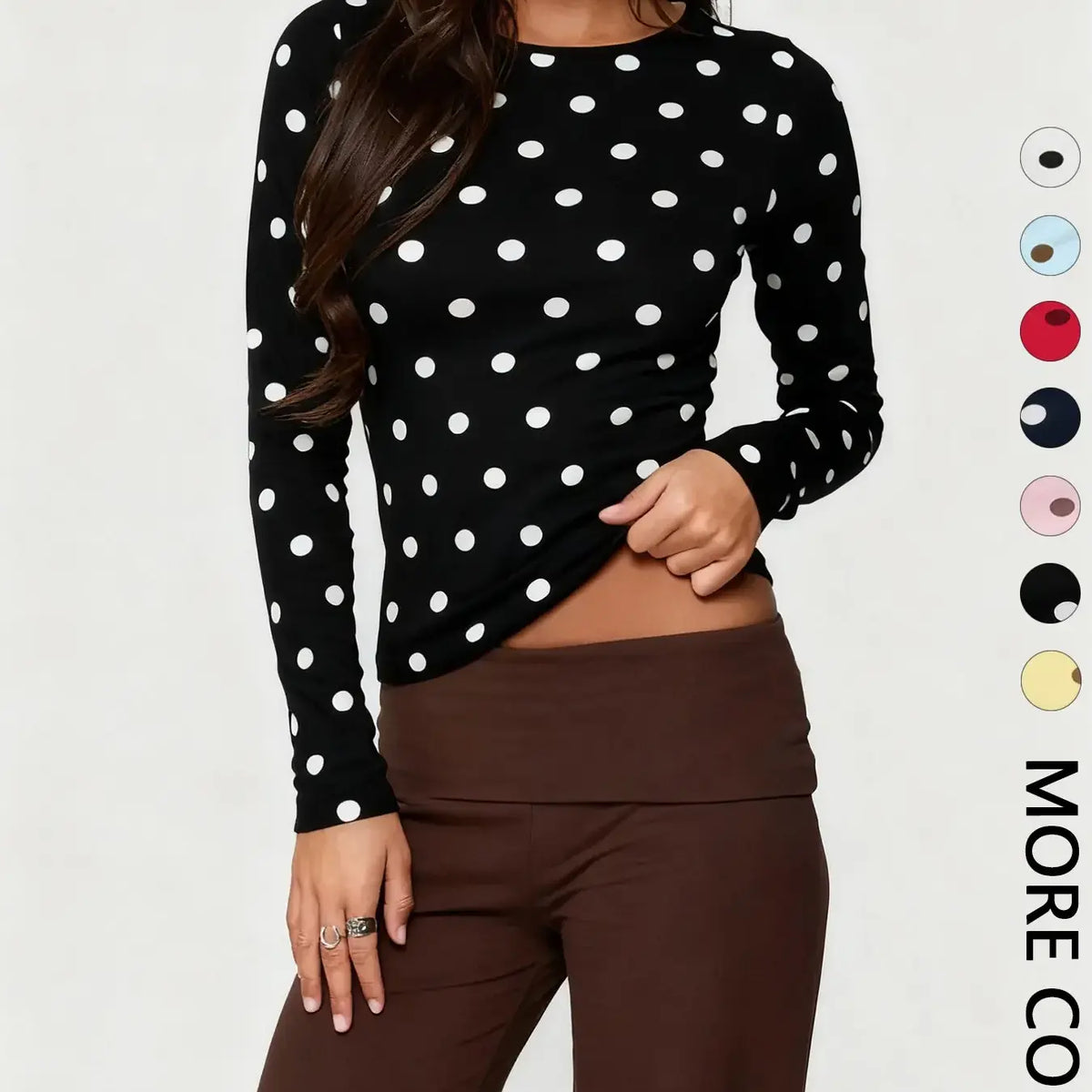 Women's Polka Dot Print Long Sleeve Slim Fit Short Top, Vintage Bodycon, Perfect for Dates and Shopping, Stylish Chic Casual Wear, Bodycon Fitted Top