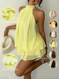 Women's Chiffon Halter Tie Mini Dress, Backless, Women Dating Dress, Women Night Out Dress, Summer Dresses For Women, Honeymoon Outfits Woman, Women Wedding Guest Dress, Island Vacation Outfits, Sun Dresses For Women, Halter Neck, Evening, Formal