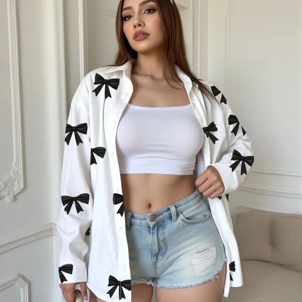 Women's Loose-Fit Long Sleeve Shirt Blouses, Womenswear, Casual Everyday Knit Fabric Top for Spring & Fall, Comfortable Moderate Thick Material Design
