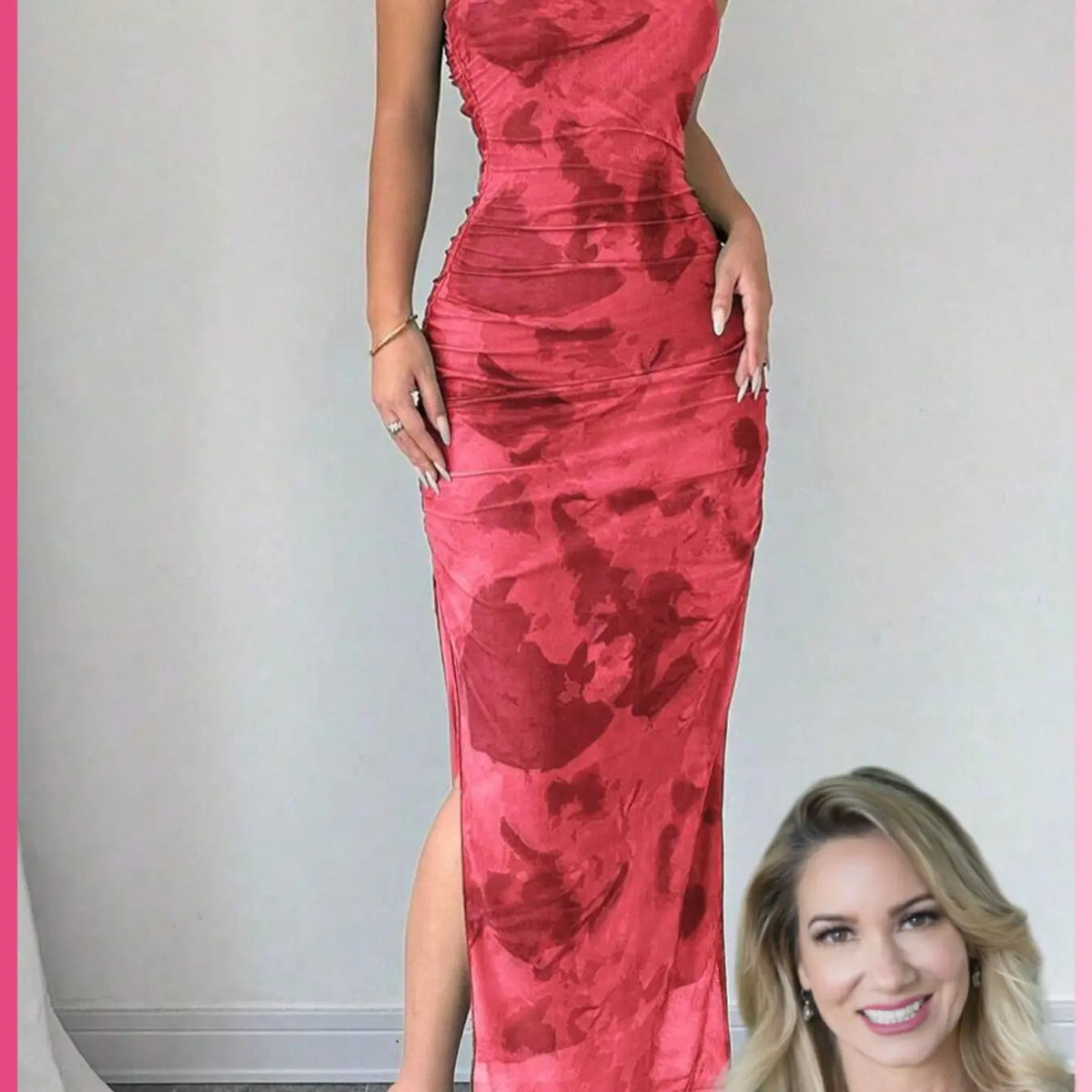 Women's Graphic Print Asymmetrical Neck Dress, Elegant Slim Sleeveless Split Dress Formal Wear for Party, Holiday and Wedding Guest, Ladies Summer Clothes
