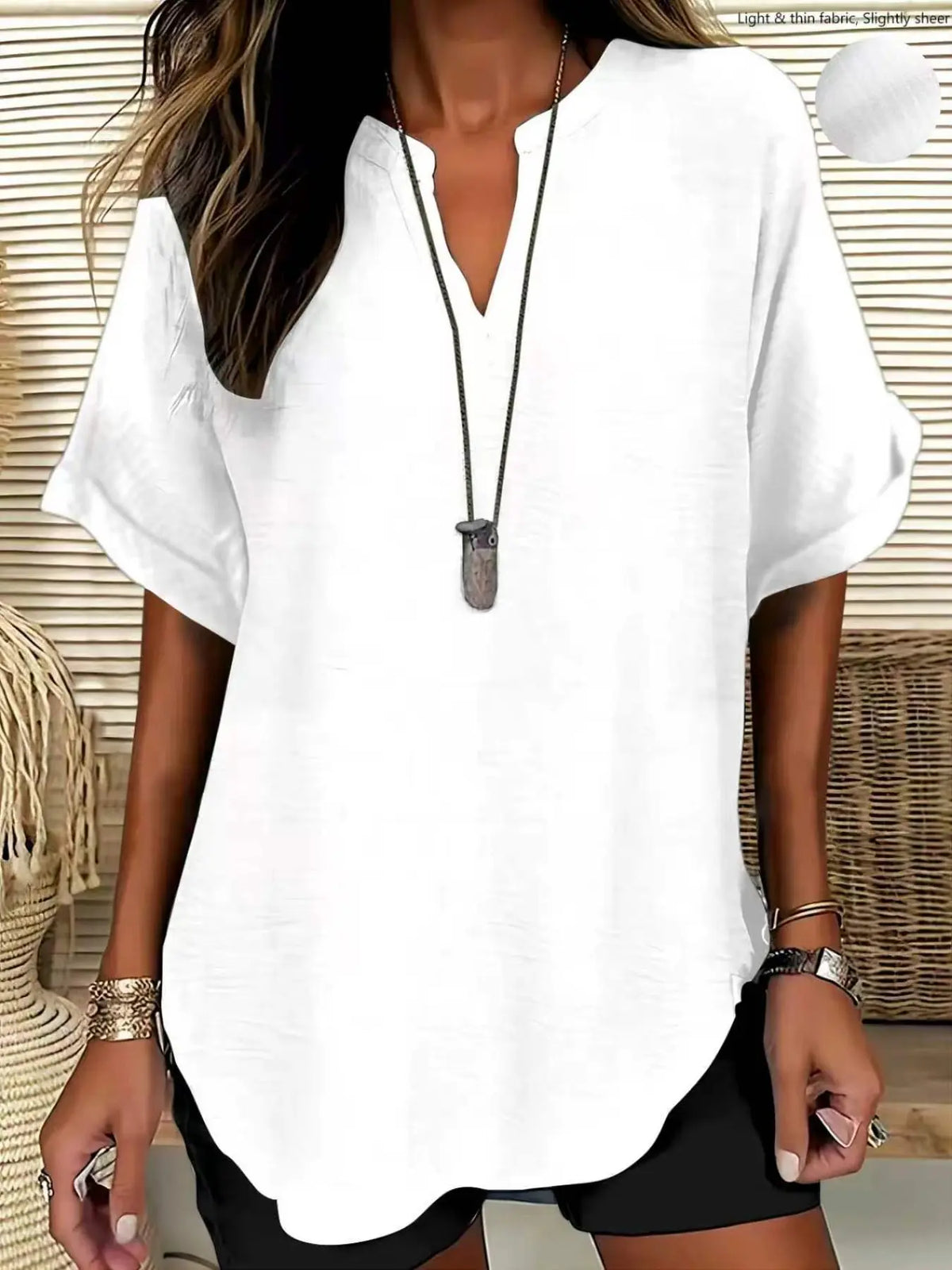 Women's Simple Basic Vintage Elegance Solid V-Neck Short Sleeve Batwing Shirt Blouses, Casual Loose-Fitting Lightweight Pullover, 100% Polyester, All Seasons Fashion Top Minimalist, Casual Daily Tops