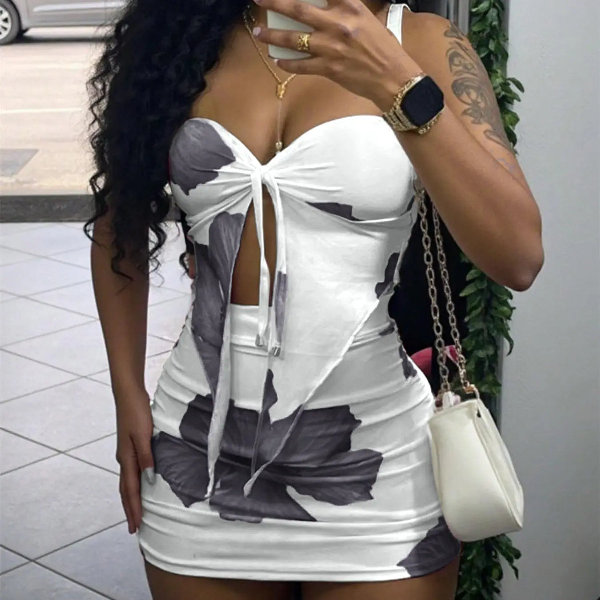 Women's Floral Print Knit Fabric Tube Top & Bodycon Skirt Two-piece Set Skirt Sets, Matching Sets, Two Pieces Sets, Fashion Casual Strapless Crop Short Top & Skirt for Daily Outdoor Wear, Ladies Clothes Womenswear for All Seasons