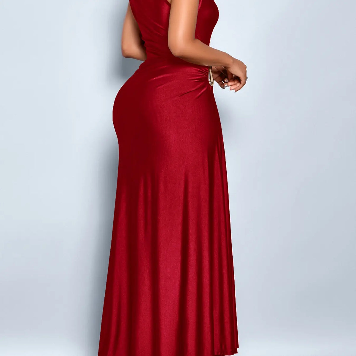 Aliling Elegant Chic Sleeveless Midi Dress for Women High Waist Folds Boat Neck Bodycon Fitted Solid Female Formal Evening Sexy Clothing Dresses for Party Perfect for Party and Dates Elegant Chic Gown Elegant Fashion Dress