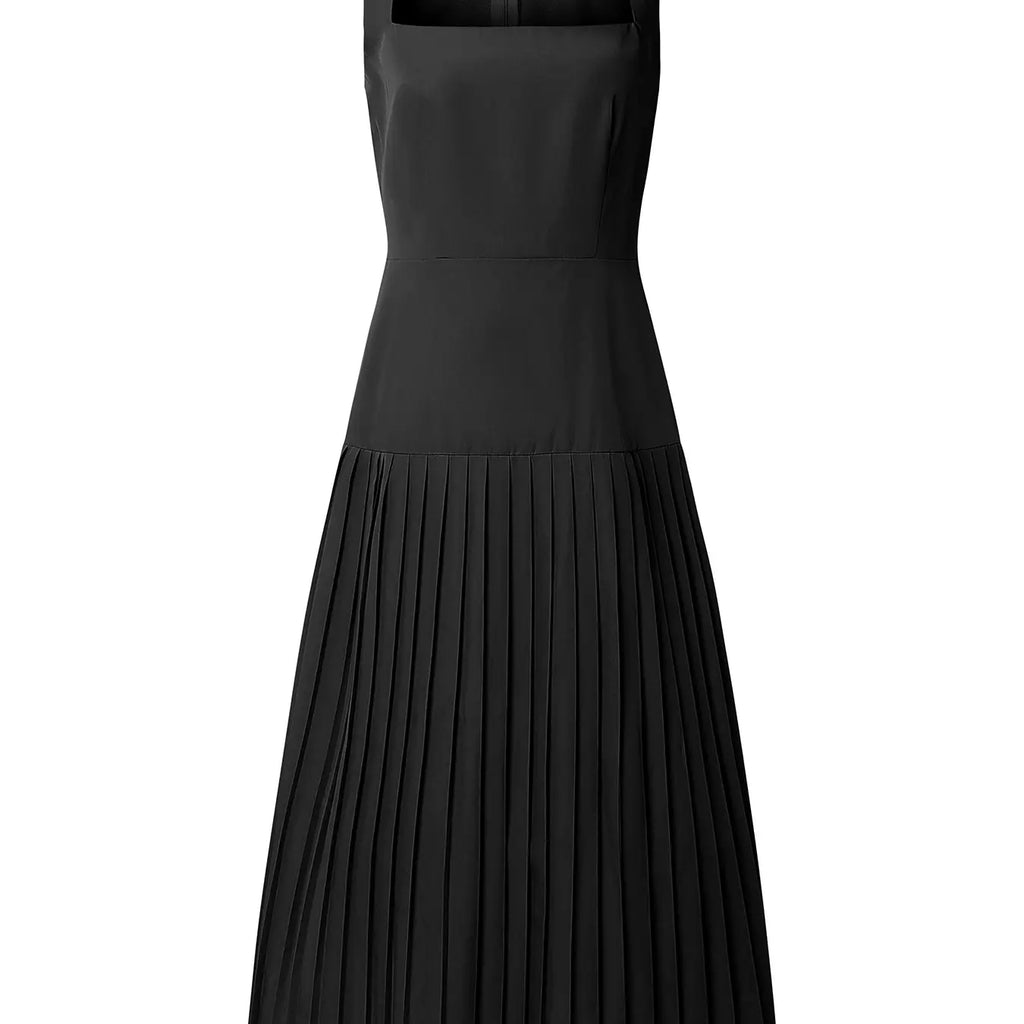 ZANZEA Women's Square Neck Waist Cinch Dress, suspenders A-Line Pleated Solid Design, European and American Elegant Style, Fashionable Evening Wear, Formal Wear, formal party wear, Elegance