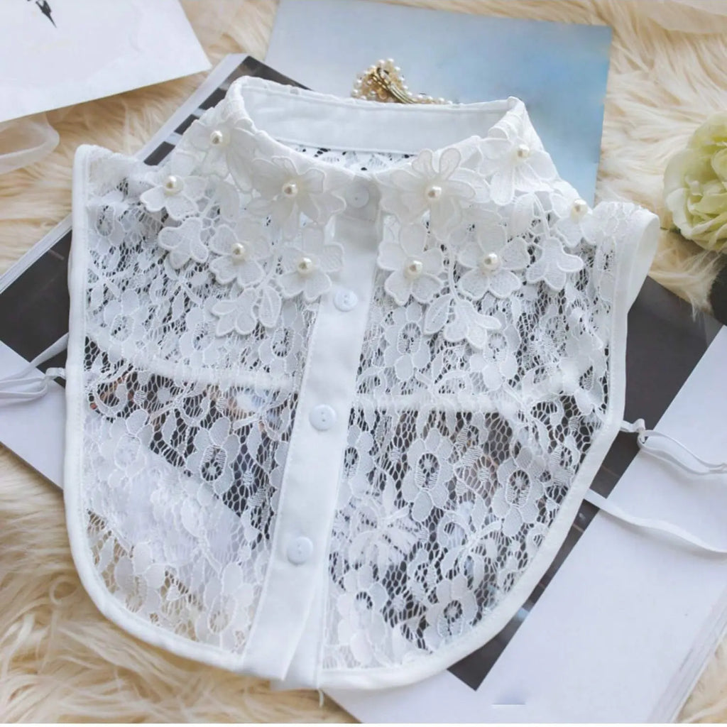 Women's Elegant & Lace Embroidered Detachable Collar, Floral Pattern, Beaded Decor, Versatile Accessory for Winter, Embroidery, Chic