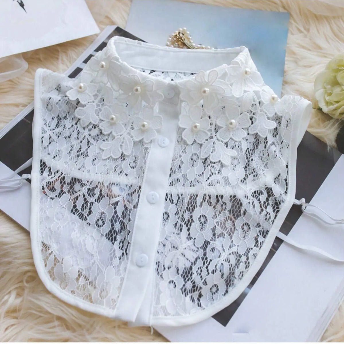 Women's Elegant & Lace Embroidered Detachable Collar, Floral Pattern, Beaded Decor, Versatile Accessory for Winter, Embroidery, Chic