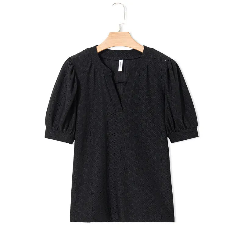 Dokotoo Women's Summer Business Casual Blouses V Neck Short Sleeve Shirts Hollow Out Cute Lace Tops Loose Fit Breathable Fabric