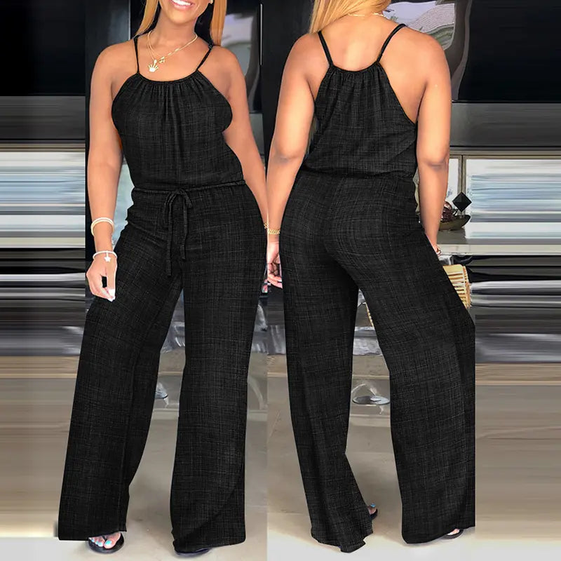 CHICME Lady's Basic Fit Sleeveless Polyester Jumpsuit - Overalls Style with Adjustable Straps and Drawstring for Day Trips, Everyday Wear