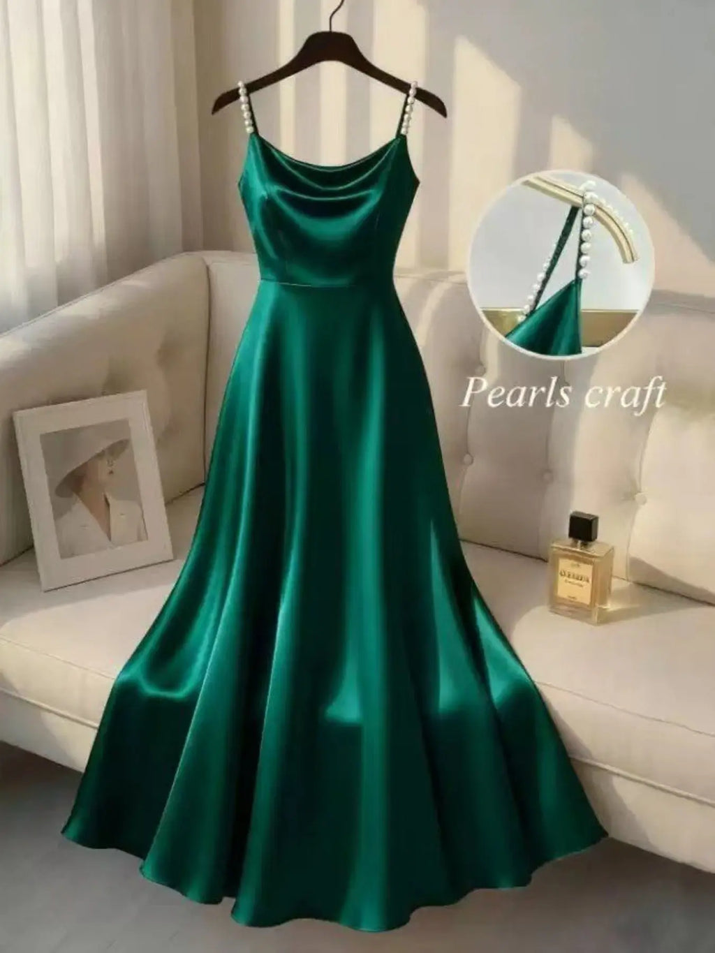 Elegant Satin Dress for Women, Handmade Beaded Strapless Formal Evening Gown, Waist Cinched Design, Pure Color Luxury Fashion
