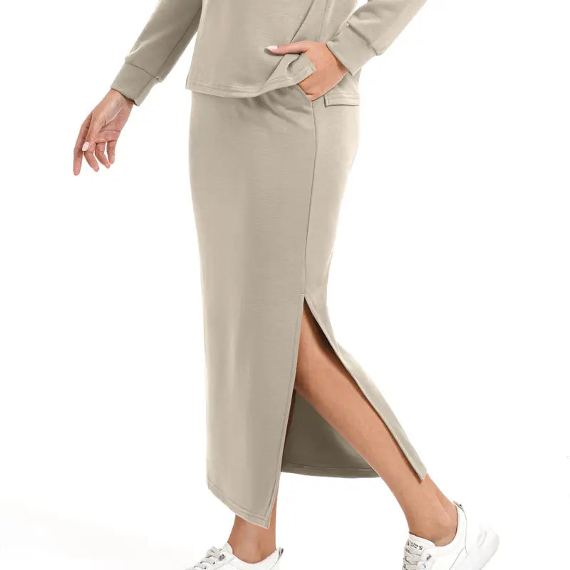 Casly Lamiit Women's 2-Piece Soft Fabric Crew Neck Cap Sleeve Top & Drawstring Midi Skirt Set with Pockets, Summer Lounge Basics Outfits