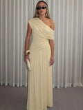 Women's One Shoulder Dress, Elegant Solid Color Dress for Party Club Dating Wear, Ladies Summer Clothes