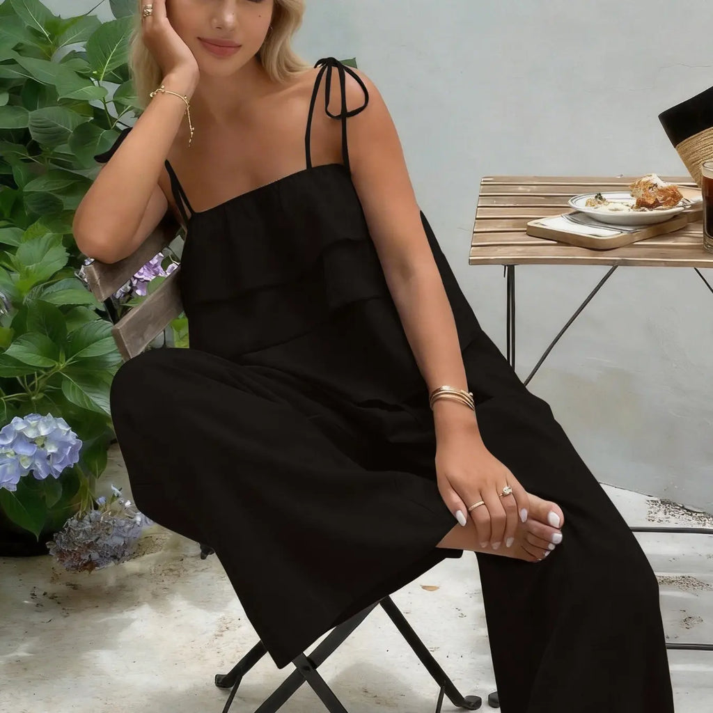 2-Piece Women's Sleeveless Ruffle Top & High Waist Casual Pants Set, High Waisted Sets, Coordinate, Clothes, Comfortable and Trendy Outfits, Stylish Summer Wear