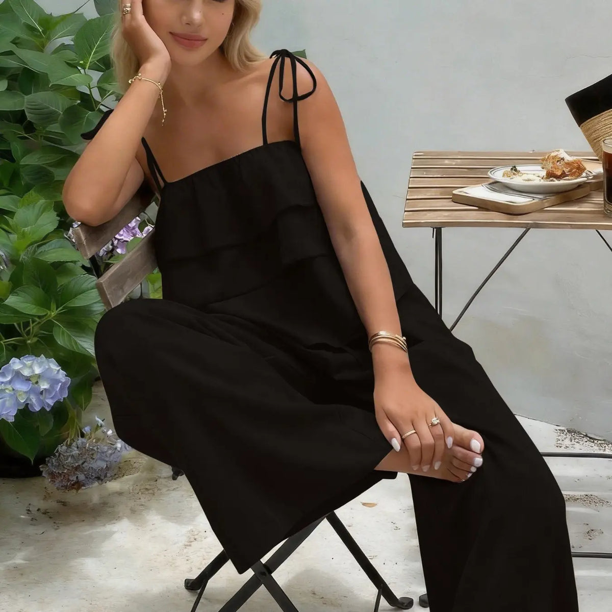 2-Piece Women's Sleeveless Ruffle Top & High Waist Casual Pants Set, High Waisted Sets, Coordinate, Clothes, Comfortable and Trendy Outfits, Stylish Summer Wear
