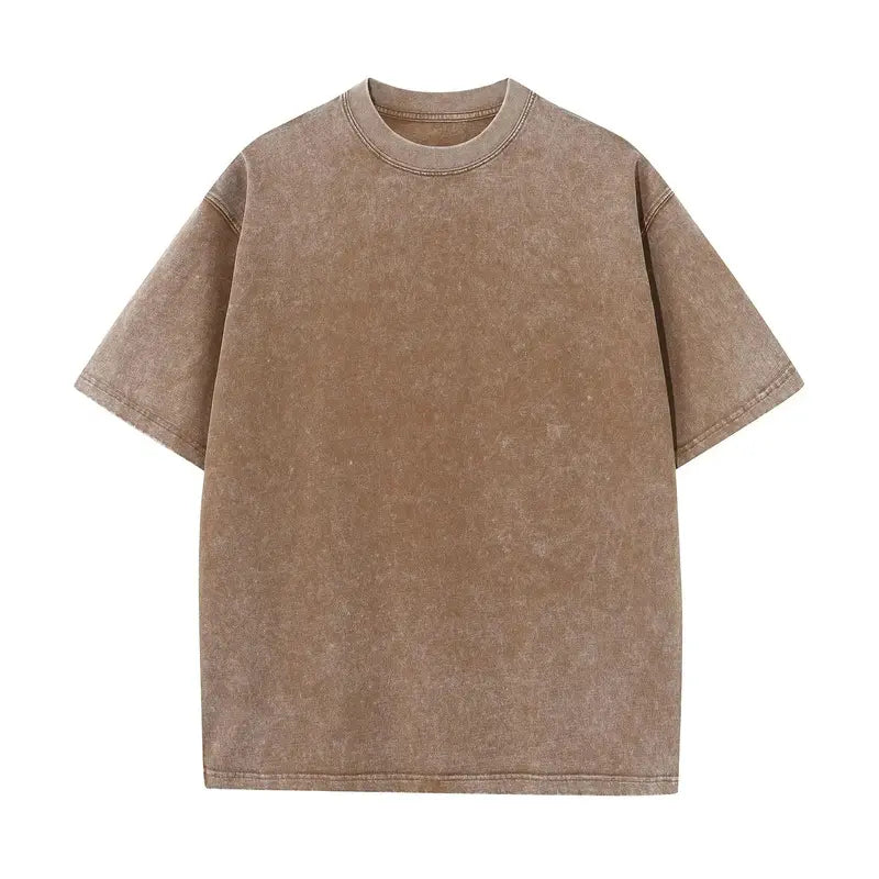 Men's 4-Pack Baggy Oversized Heavyweight Acid Wash Cotton Short-Sleeve Classic Crew Neck Tees - Loose-Fit, Breathable Cotton Keeps Workouts Cool, Built for Gym Street Lounge, Easy-Care Tops (Black, Coffee, Grey)