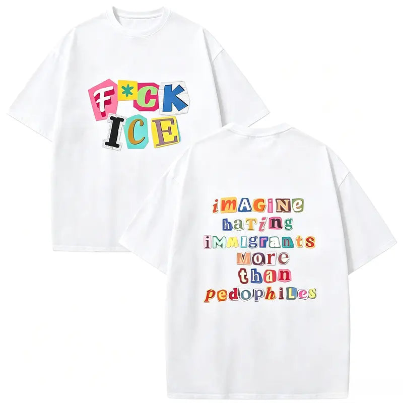 Magazine Letters Unisex Tee |       Cotton Double-Sided Short Sleeve, No One Is Illegal On Stolen Land ICE OUT #     AbolishIce #     IceOut #     HumanRights #     DoubleSidedTee #     NoOneIsIllegal #     TikTokMadeMeBuyIt #     TikTokSho