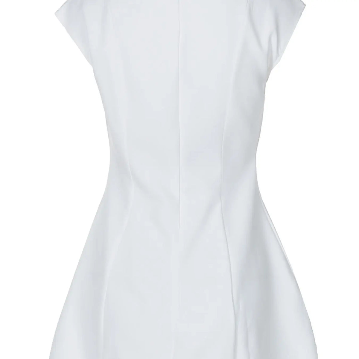 Women's Solid Deep V-Neck A-Line Short Dress, Chic Elegant Fitted, Elegant Minimalist Cap Sleeve Zipper Dress, for Daily, Party & Dating Wear