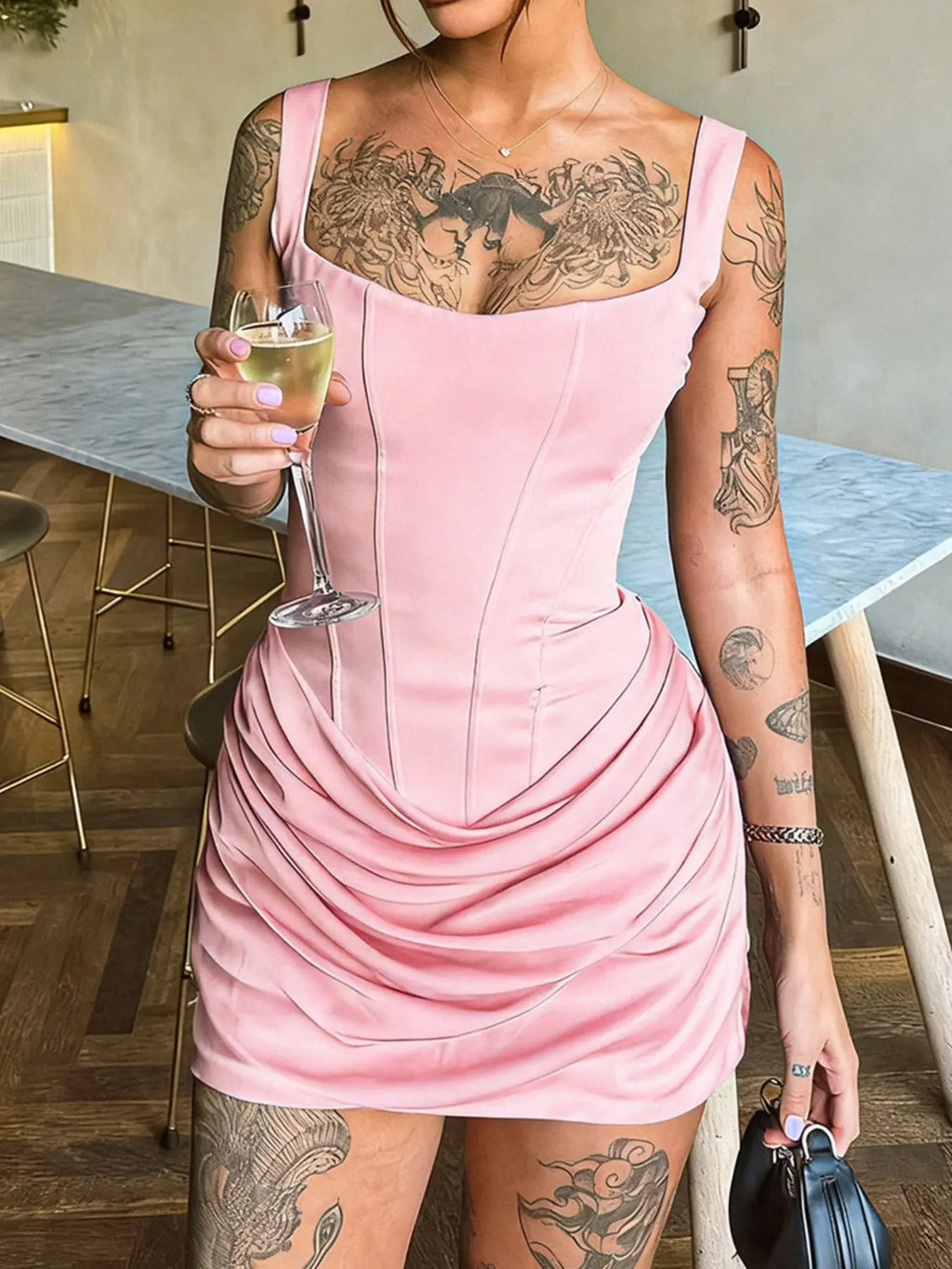 Women Boned Corset Dress Sexy Night Club Outfit Ruched Bodycon Celebrity Occasion Wear Mini Party Dress