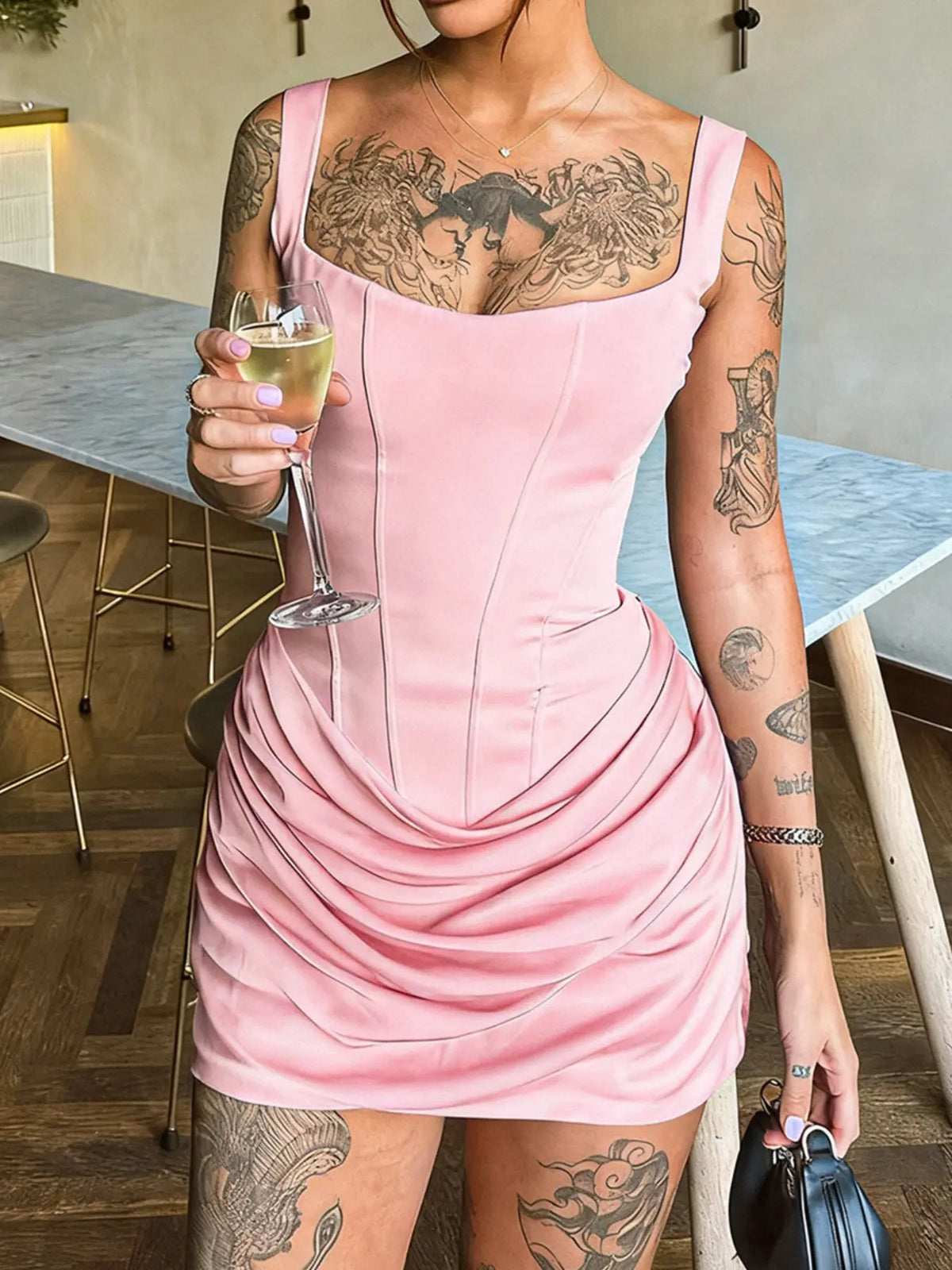 Women Boned Corset Dress Sexy Night Club Outfit Ruched Bodycon Celebrity Occasion Wear Mini Party Dress