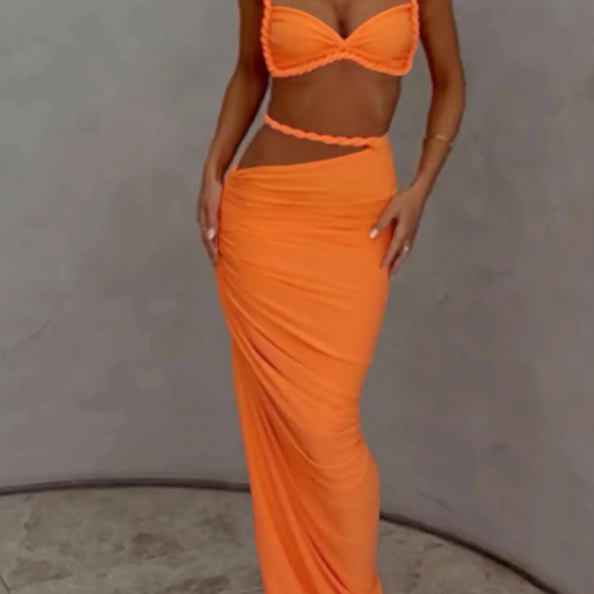 DOUCIU Multicolor Summer Beach Vacation Cool Light Sexy Hot Thin Women's Top Twisted Spaghetti Strap Vest Skirt Two-Piece Set