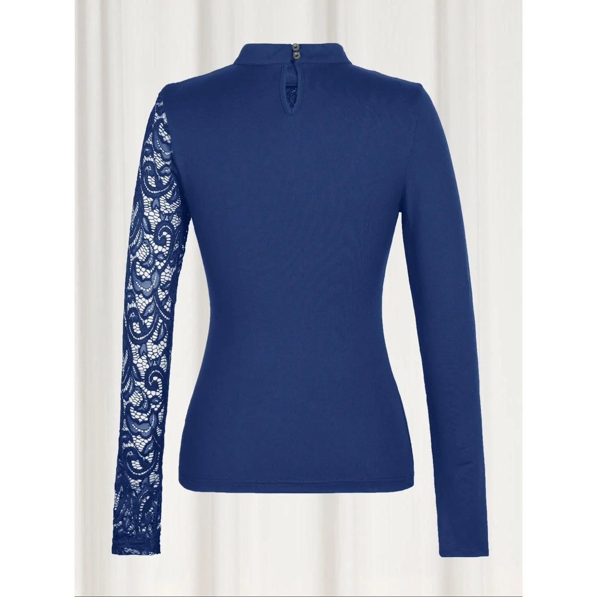 Women's Plain Cut Out Lace Patchwork Mock Neck Tee, Casual Chic Fit Long Sleeve Top for Daily Wear, Ladies Clothes for All Seasons, Casual Daily Tops