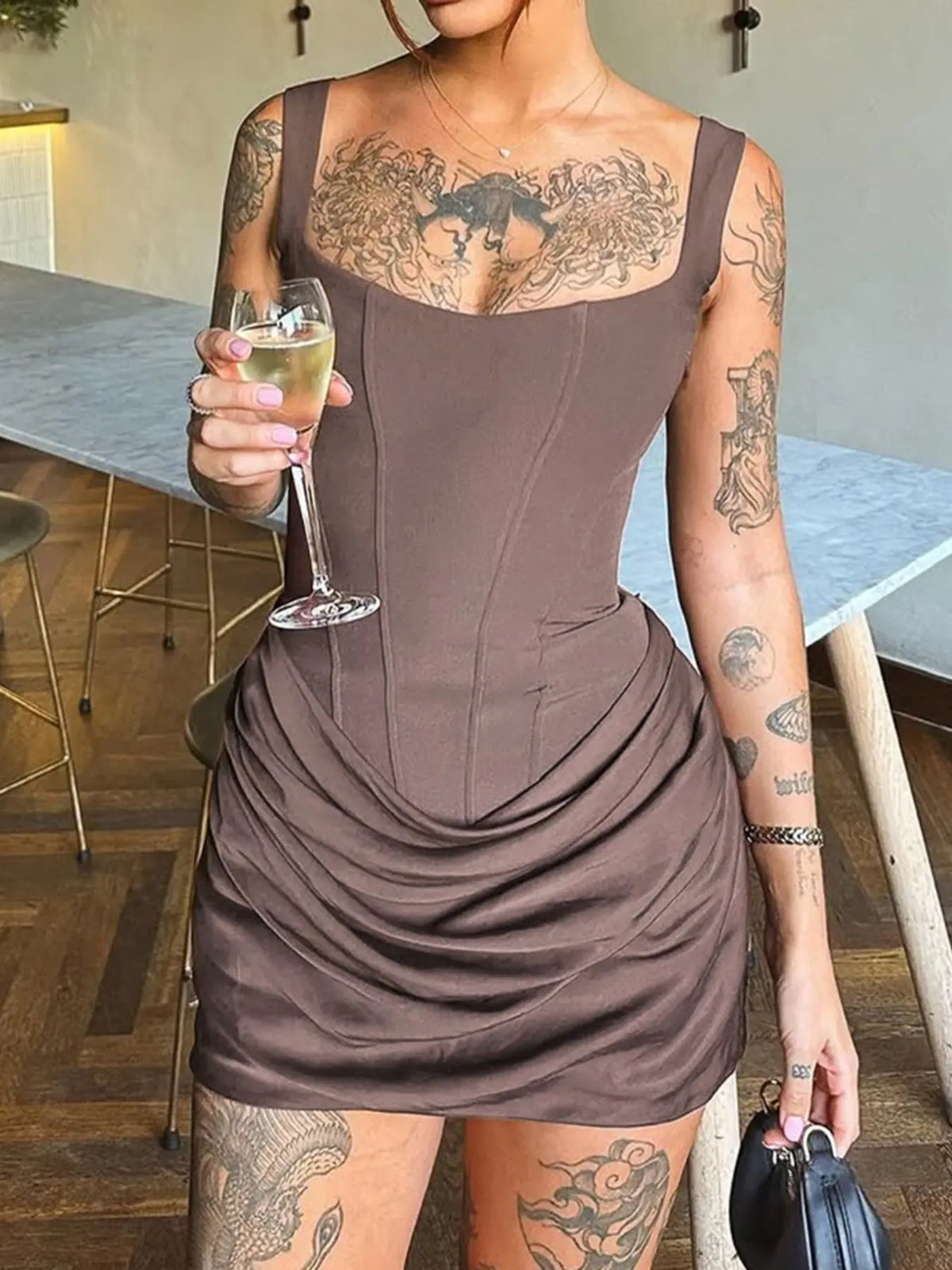 Women Boned Corset Dress Sexy Night Club Outfit Ruched Bodycon Celebrity Occasion Wear Mini Party Dress