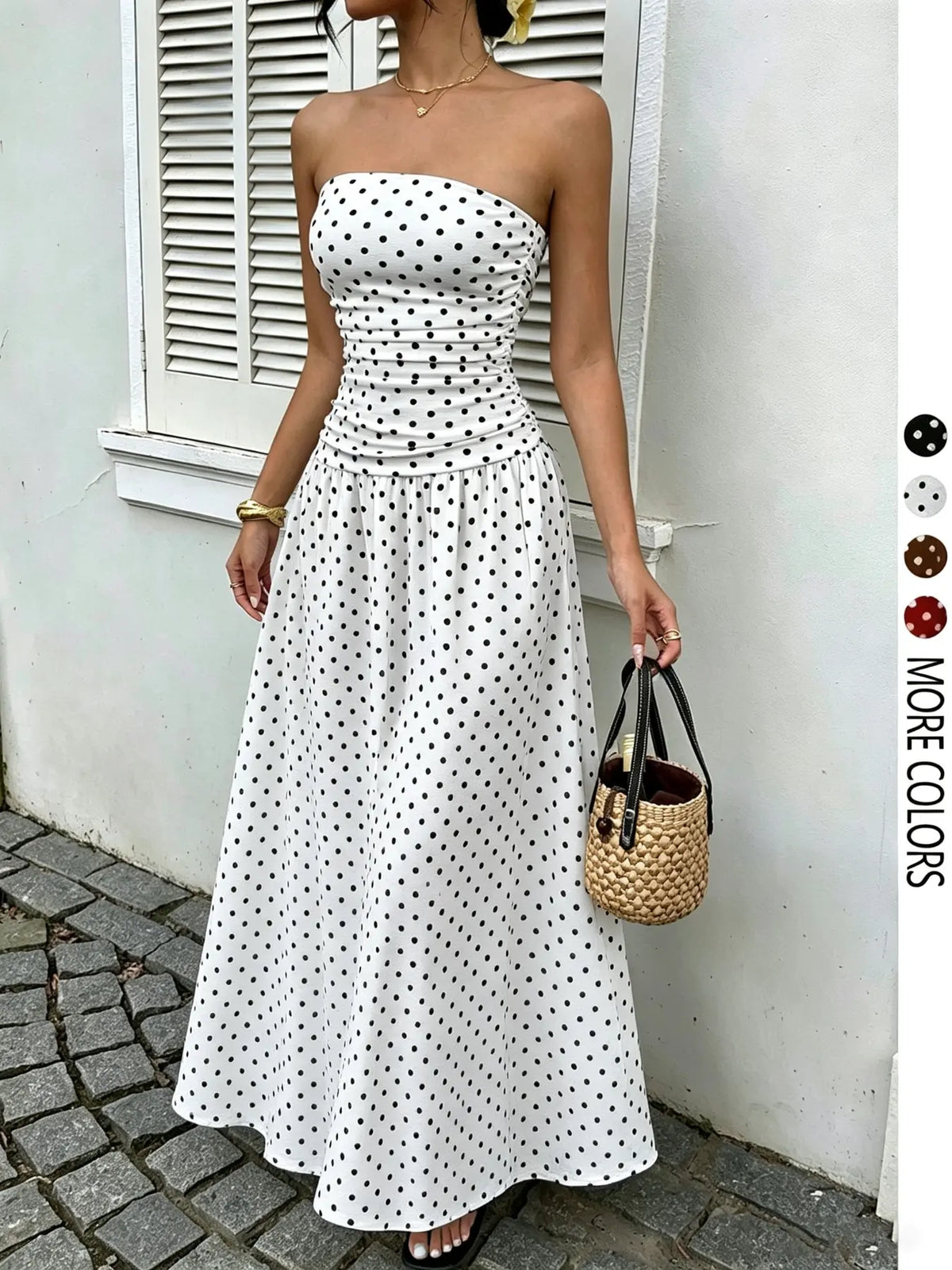 Women's Elegant Chic Fashion Polka Dot Strapless Dress, Elegant Formal Style Stylish Sleeveless Maxi Dress for Parties and Casual Wear Womenswear, Elegant Evening Dress, Formal Dress, Dresses for Party