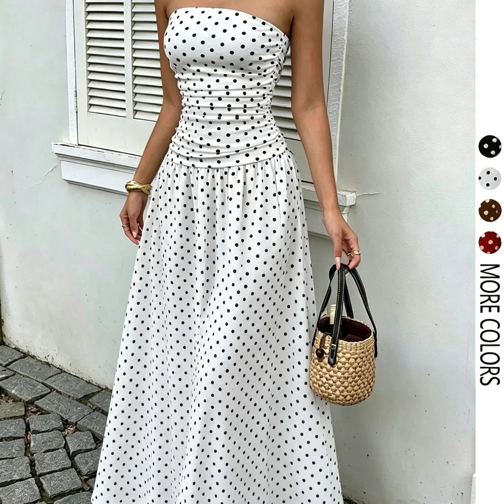 Women's Elegant Chic Fashion Polka Dot Strapless Dress, Elegant Formal Style Stylish Sleeveless Maxi Dress for Parties and Casual Wear Womenswear, Elegant Evening Dress, Formal Dress, Dresses for Party