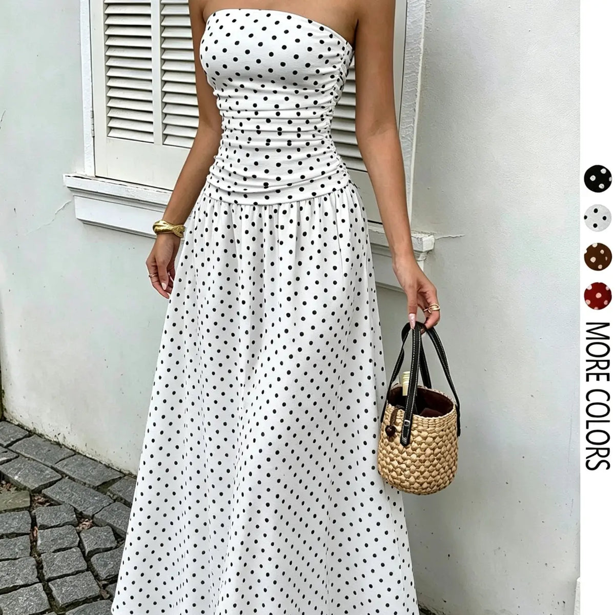 Women's Elegant Chic Fashion Polka Dot Strapless Dress, Elegant Formal Style Stylish Sleeveless Maxi Dress for Parties and Casual Wear Womenswear, Elegant Evening Dress, Formal Dress, Dresses for Party